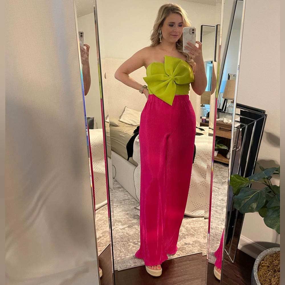 Lime Green Bow Detail Sweetheart Crop Tube Top - Picture 8 of 8